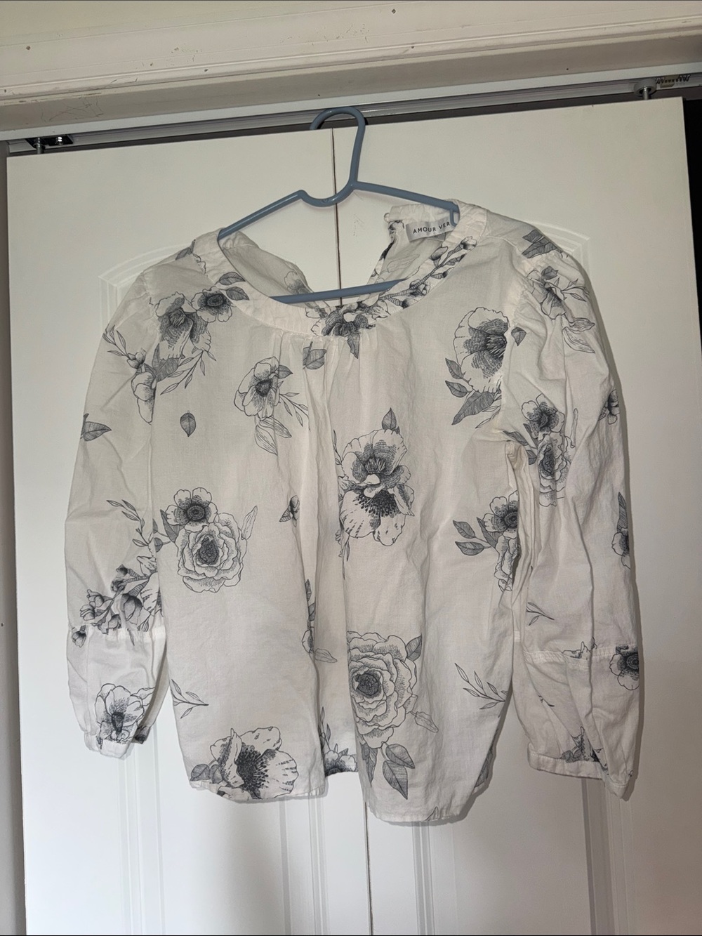 amour vert floral balloonsleeve blouse organic cotton size medium